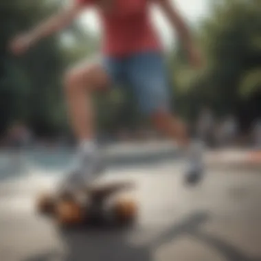 An artistic representation of ladies champion slides being used in a skateboarding setting