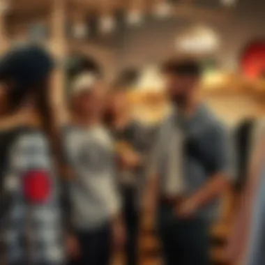 Customers engaging with indie fashion in a boutique