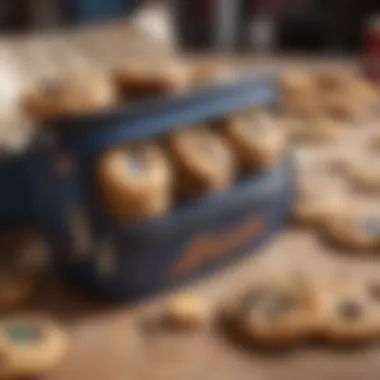 A close-up of a fanny pack filled with assorted cookies, showcasing their playful design.