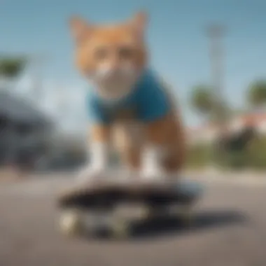 Artistic representation of Rip n Dip cats integrated with skate culture elements