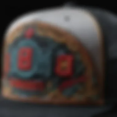 A close-up of the intricate embroidery on a trucker hat