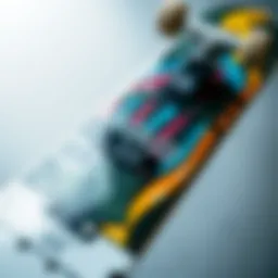 Close-up view of the Krooked 8.25 skateboard deck showcasing its unique graphics and design elements