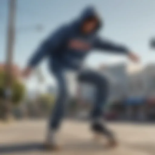 A skateboarder wearing a stylish Levi's oversized hoodie while performing a trick.