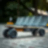 A close-up of a used electric skateboard showcasing its features and design.