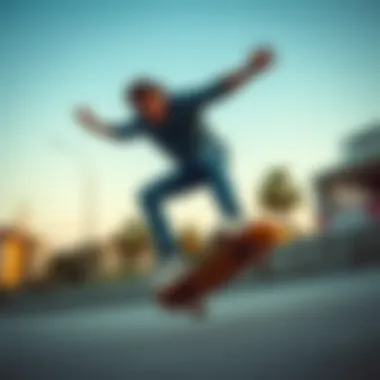 A skateboarder performing a trick while wearing fitted skinny jeans.