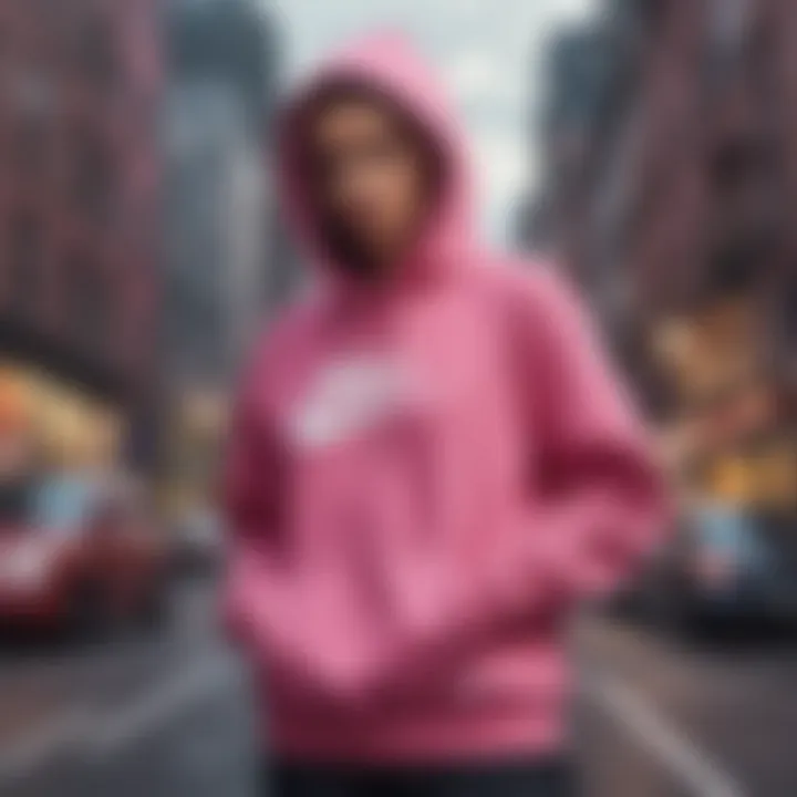 Urban setting featuring the pink Nike hoodie as part of streetwear fashion