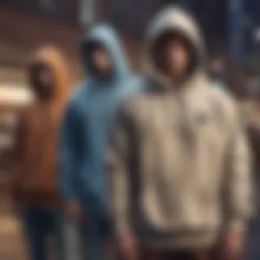 Popover Hoodies in Skateboarding Culture A group of skateboarders wearing popover hoodies, illustrating its cultural significance in skateboarding.