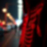 Close-up of the red rhinestone detail on the hoodie