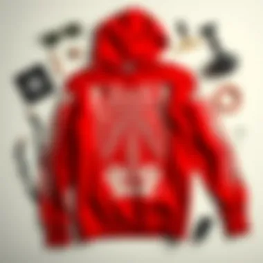 Flat lay of the hoodie with design elements and accessories