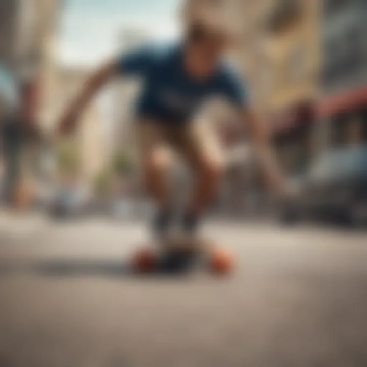 Roxy longboard skateboard in action on a scenic urban street