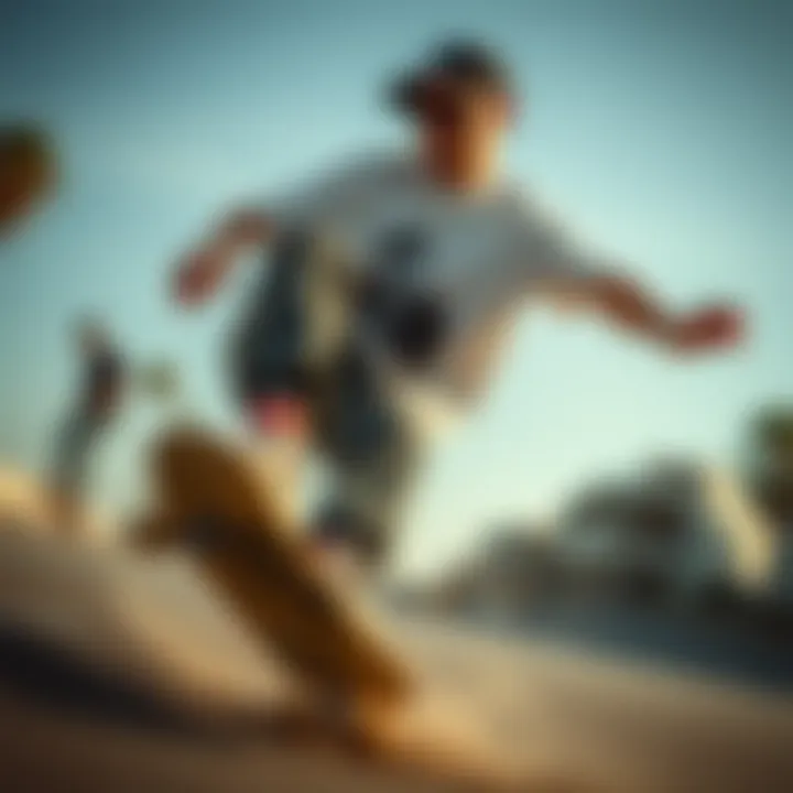 Skateboard featuring Scarface tee shirt in action