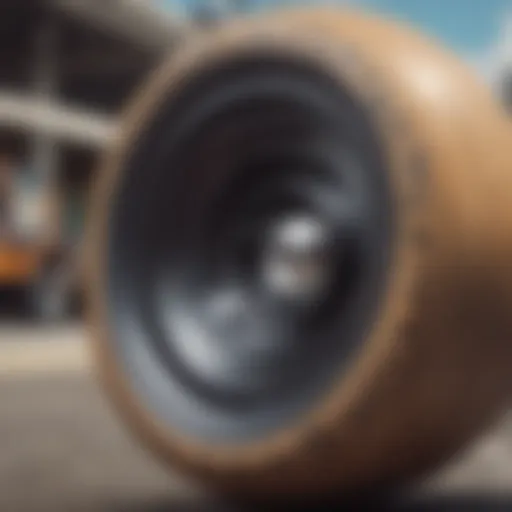 Close-up view of Bones skateboard wheels showcasing their unique design and texture