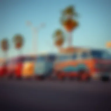 An artistic representation of the evolution of van culture, with classic and modern designs side by side.