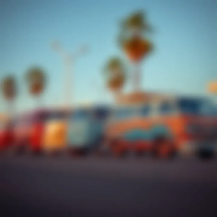 An artistic representation of the evolution of van culture, with classic and modern designs side by side.