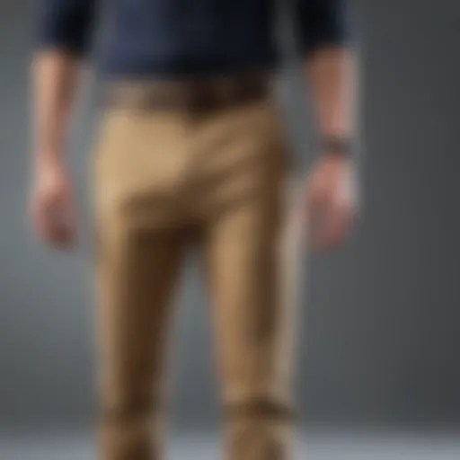 Stylish display of adjustable waist khaki pants.