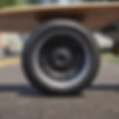 Close-up of mini cruiser skateboard wheels and deck