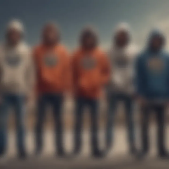 A group of skateboarders wearing zippered hoodies, emphasizing its cultural relevance.