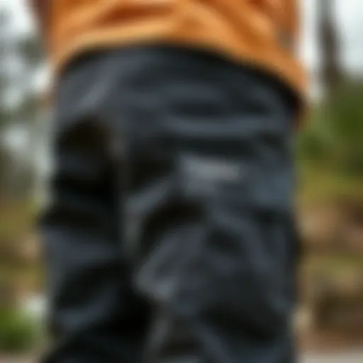 Detailed view of Tripp cargo pants showcasing unique design and pockets