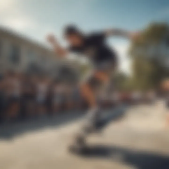 A group of skateboarders showcasing tricks at a community event