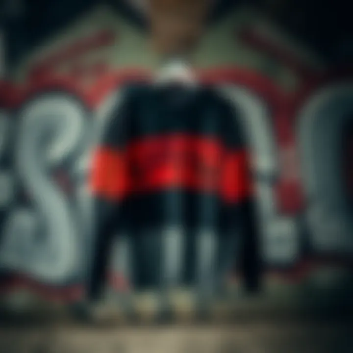 Vanz sweater hung against a graffiti-covered wall, symbolizing street culture