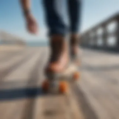 User skating on Boardwalk with Sure Grip skates by the ocean