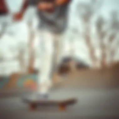 White cargo joggers showcased in a skate park setting