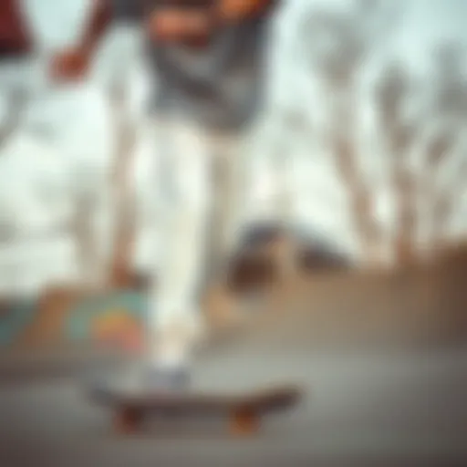 White cargo joggers showcased in a skate park setting