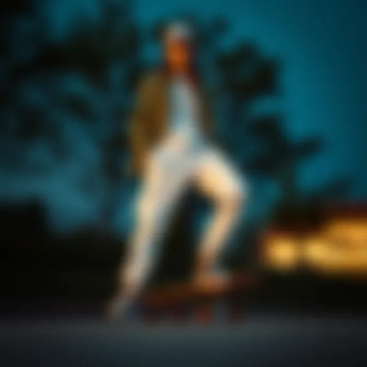 Stylish skater wearing white cargo joggers and skateboard