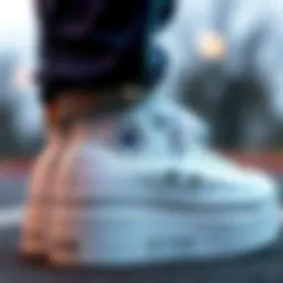 Close-up of white Chuck Taylor All Star lift platform high sneakers showcasing design details