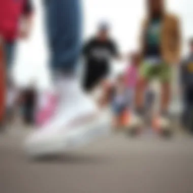 Influence of Chuck Taylor Sneakers in Skate Culture Influential figures in skate culture wearing white Chuck Taylor All Star lift platform high sneakers