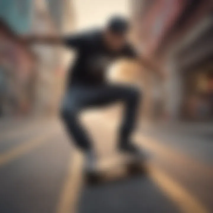 Skater wearing a Zumiez belt while performing a trick