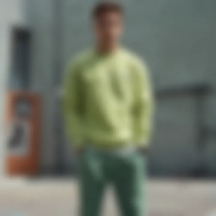 A fashionable light green sweatshirt styled with accessories