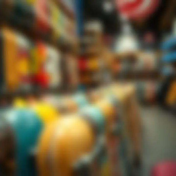 A selection of skateboards displayed in a local shop