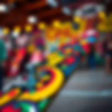 A vibrant skateboard deck showcasing unique artwork