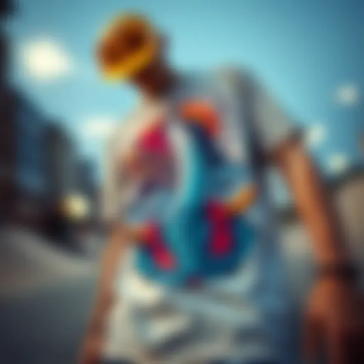 Vibrant graphic tee showcasing skateboard art