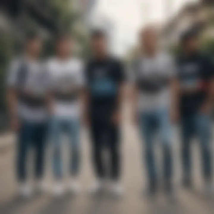 Group of skateboarders with Adidas fanny packs hanging out