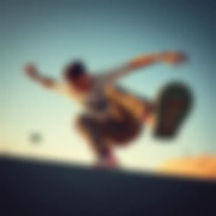 Skateboarder performing tricks in bright sunlight wearing sunglasses