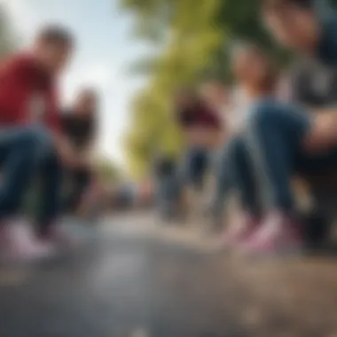 A diverse group enjoying Heelys shoes at a community event