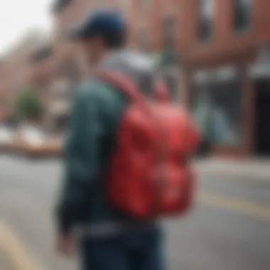 Stylish user carrying the Herschel Supply Little America Backpack in a modern setting