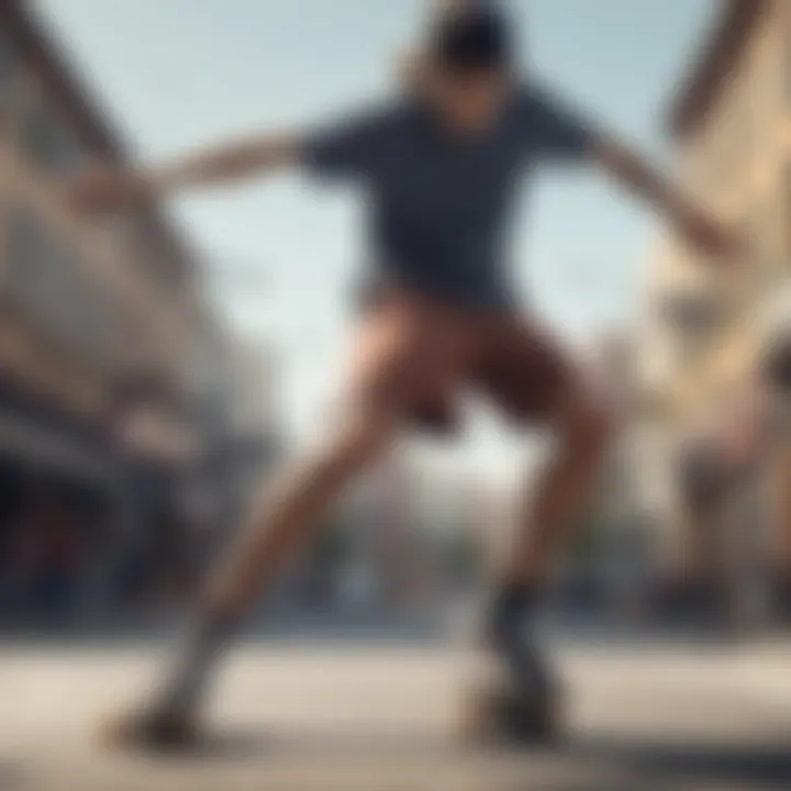 Skateboarder performing tricks while wearing stylish skater shorts.