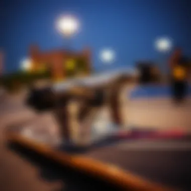 Skateboard setup featuring Independent 8.25 trucks in action.