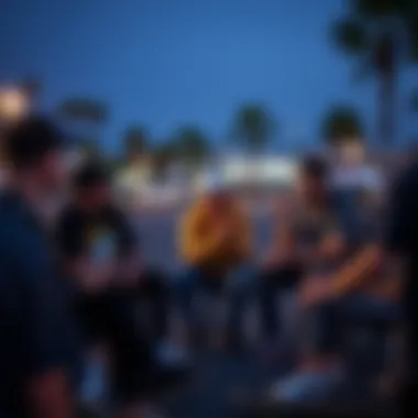 A group of skaters discussing the cultural impact of the Krooked 8.25 within the community.