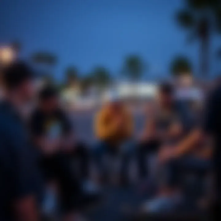 A group of skaters discussing the cultural impact of the Krooked 8.25 within the community.