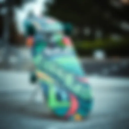 Detailed view of the Krooked 8.25 deck showcasing its unique graphic design.