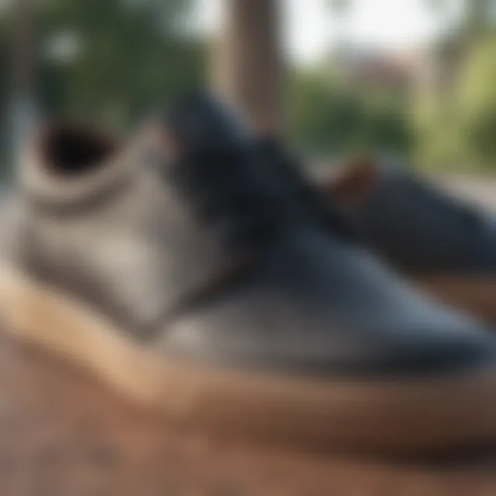 Close-up of Lakai vegan shoe materials emphasizing sustainability