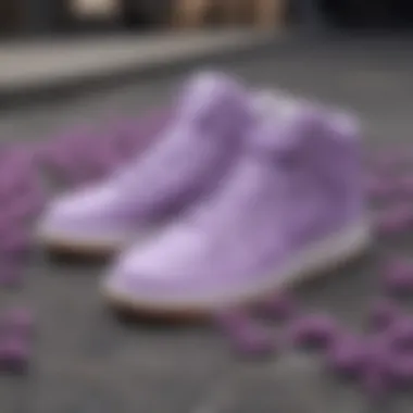 Perfect Streetwear Ensemble Featuring Nike Lilac Sneakers Stylish arrangement of Nike lilac sneakers with complementary streetwear.