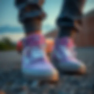 Lilac Vans Old Skool sneakers paired with trendy streetwear