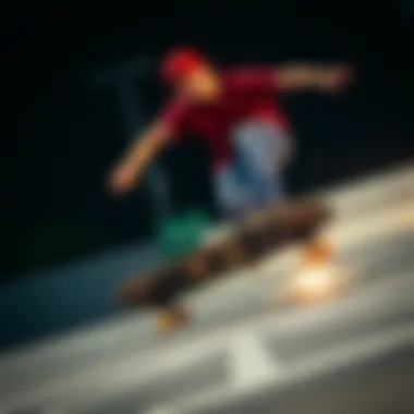 Skater performing tricks with the Magneto longboard