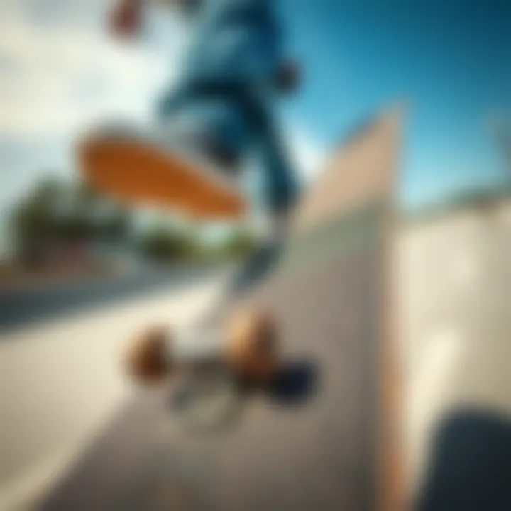 Precision in Motion: The Skateboard Deck's Role Close-up of skateboard deck during an ollie maneuver