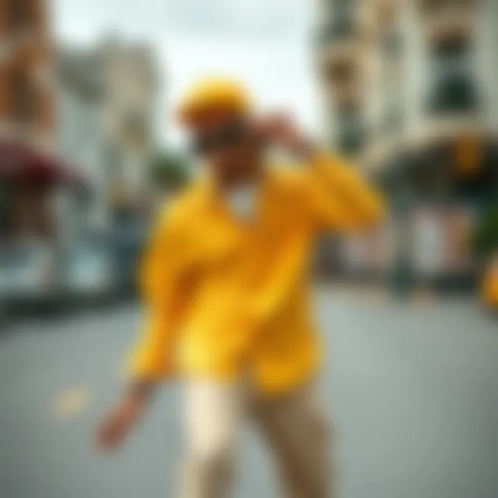 Stylish ensemble featuring yellow flannel and accessories